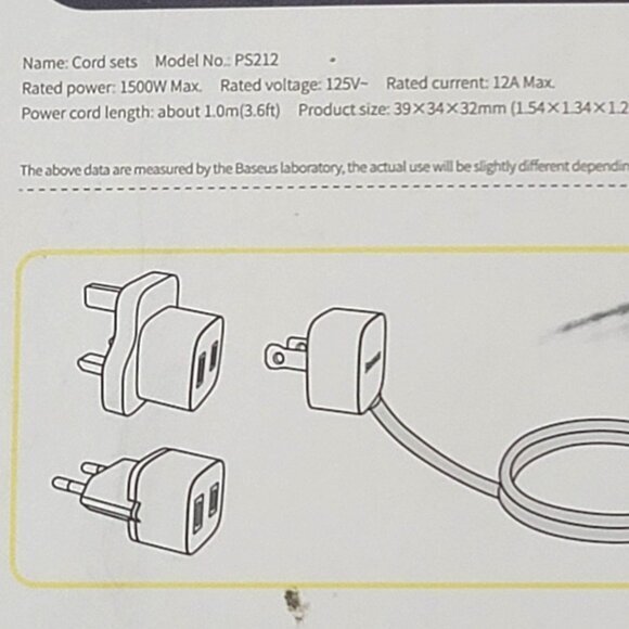 Baseus Travel Adapter Power Cord UK Europe - Picture 3 of 5